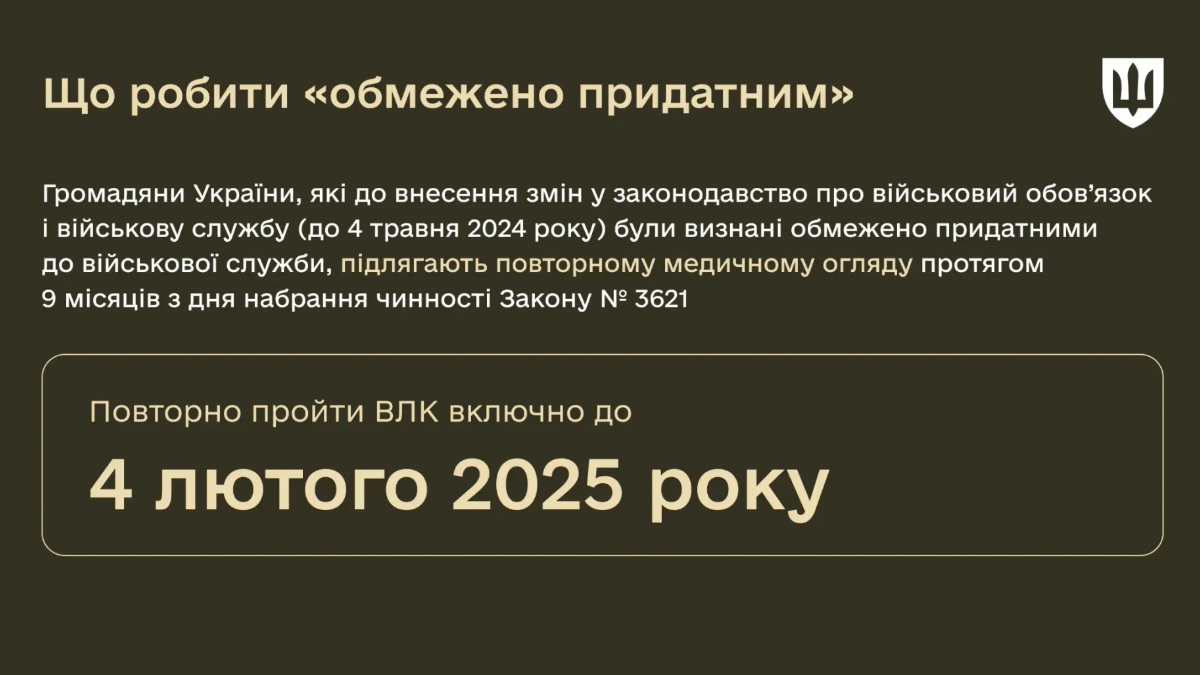 Обмедено придатні мають пройти ВЛК до 4 лютого