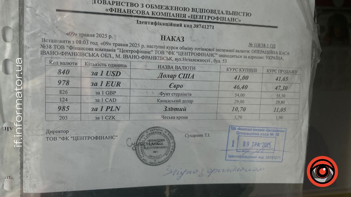 Курс валют в Івано-Франківську 9 травня