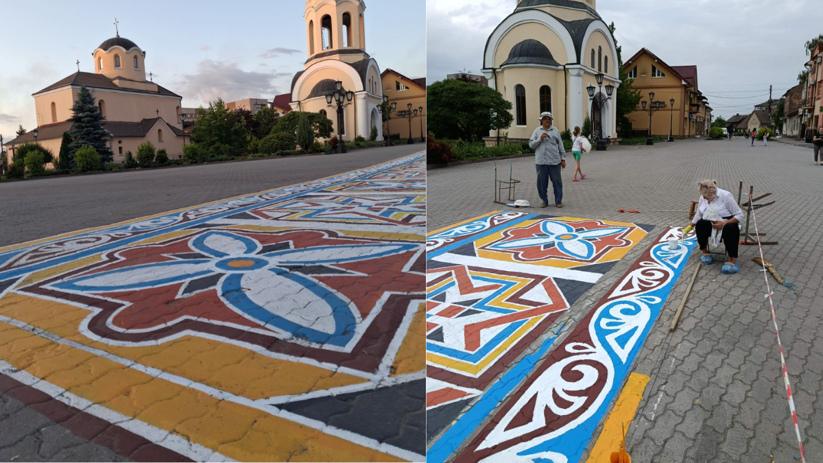 У центрі Галича оновили композицію-вишиванку. Роботи з відновлення виконали мешканці міста та викладачі місцевих навчальних закладів