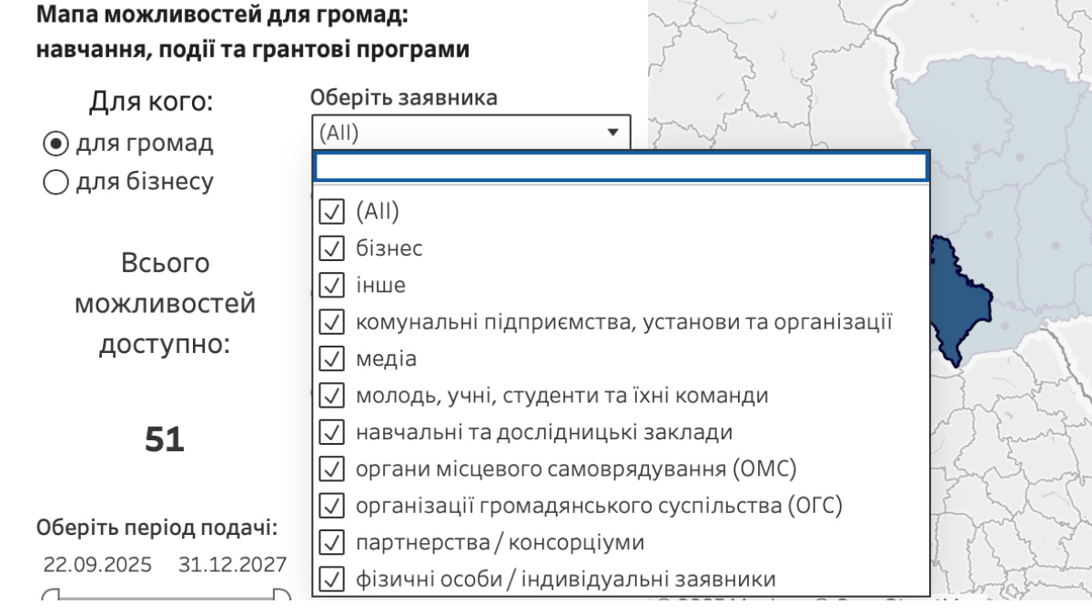 Інтерактивна мапа – фільтр заявника