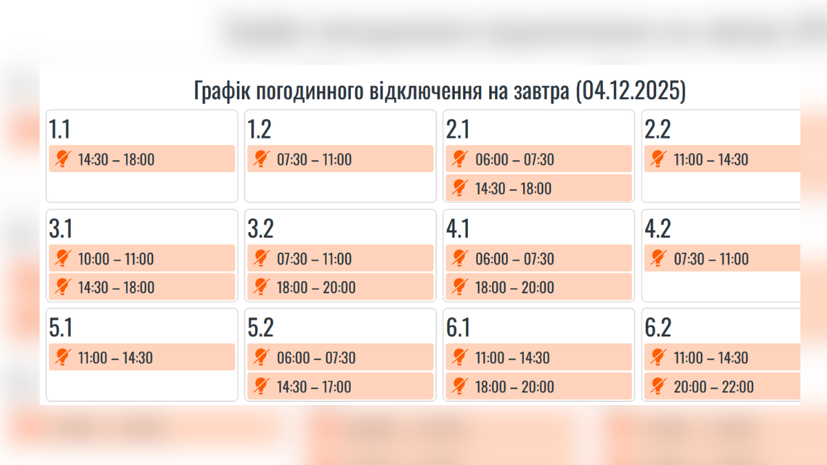 Графіки вимкнення електроенергії на Прикарпатті 4 грудня