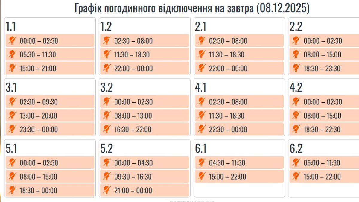 Графіки вимкнення світла на Прикарпатті 8 грудня