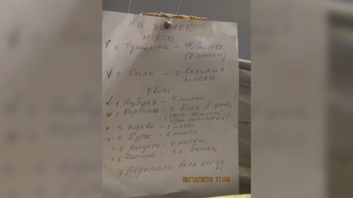 Завдання для нічної зміни польової кухні на Майдані.