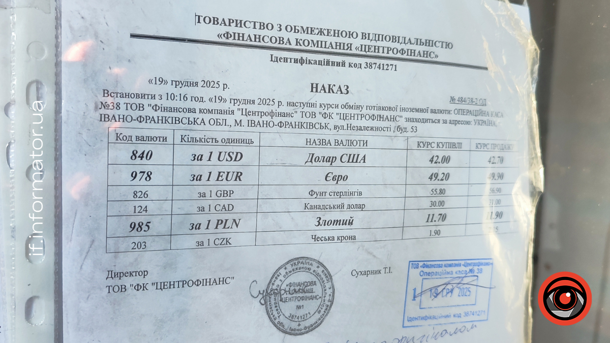 Курс валют в обміннику Івано-Франківська