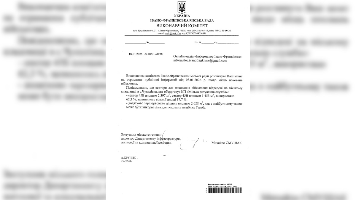 Відповідь на інформаційний запит виконкому 9 січня 2026 року