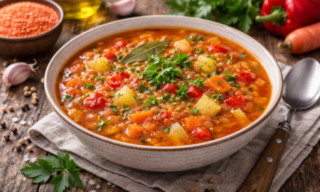Пісний суп із сочевицею та овочами