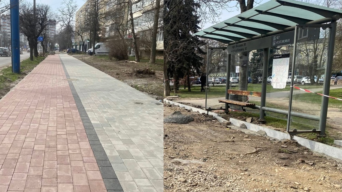 Велодоріжку та новий тротуар облаштовують на вулиці Степана Бандери у Франківську