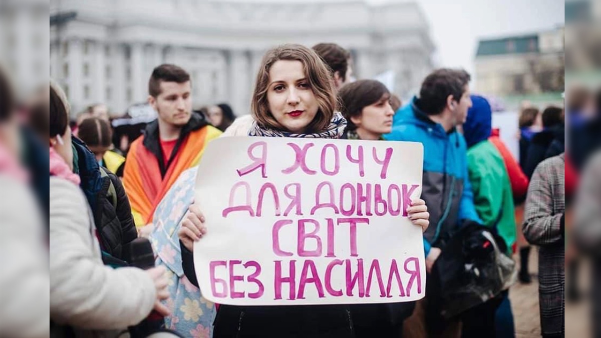 Оля Кукула-Новак під час Маршу жінок у 2020 році.