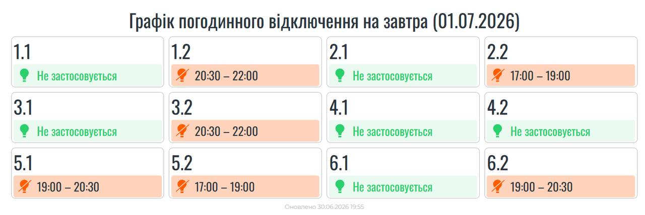1 липня на Прикарпатті будуть діятимуть графіки погодинних вимкнень електроенергії
