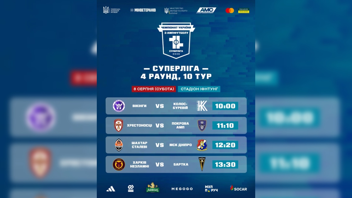 Розклад 10 туру 4-го раунду Суперліги Чемпіонату України з ампфутболу