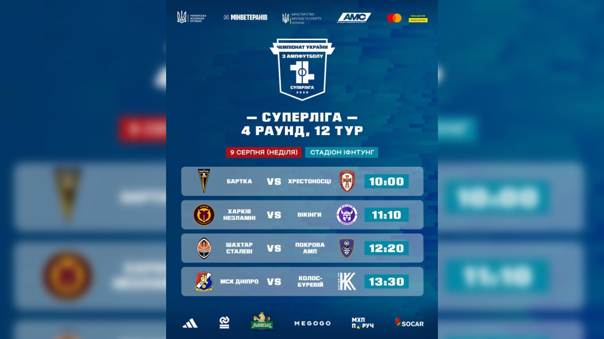 Розклад 12 туру 4-го раунду Суперліги Чемпіонату України з ампфутболу