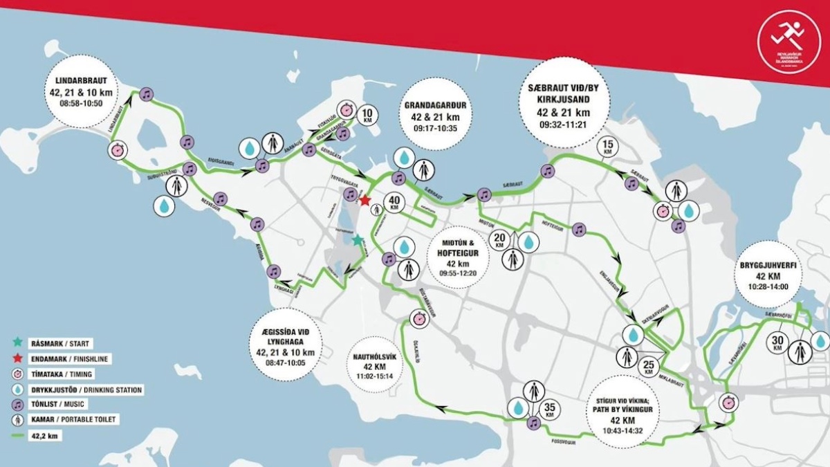 Маршрут Islandsbanki Reykjavik Marathon 2026. Джерело: World’s Marathons